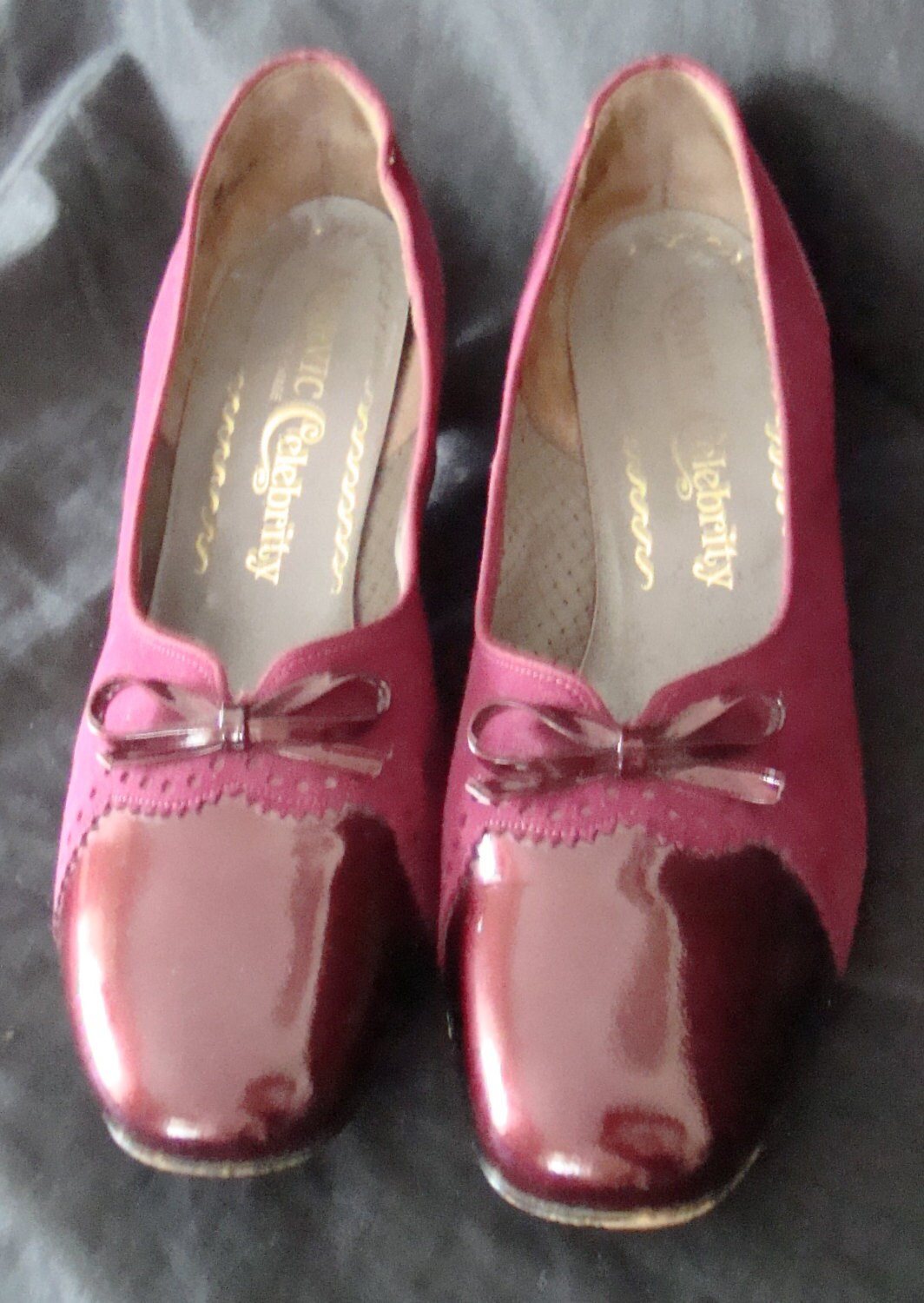 Vintage Patent & Suede Maroon Court Shoes British Made Size 7.5/41