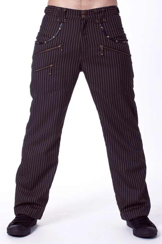 black and red pinstripe pants