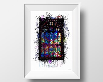 Digital Download: Watercolour Painting; Stained Glass Window; Digital Painting; Church Window; Digital Watercolour; Architecture Art Print