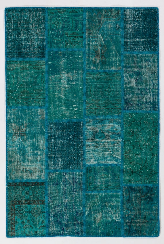 4x6 Ft Turquise and Teal Blue Color Patchwork Rug by SplendidRugs