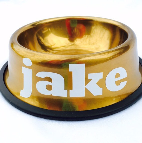 Personalized Gold Dog Bowl Personalized Dog Bowl by WiggleSnoots