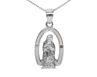 14k White Gold Virgin Mary Necklace