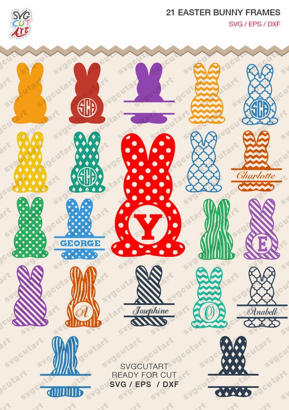 Download 21 Easter bunny Monogram Split Frame rabbit DXF SVG Cut File