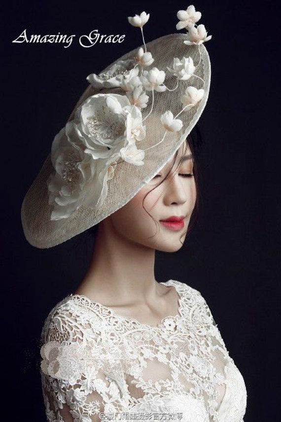 Homemade Wedding hat Ivory Bridal hat Organza flower