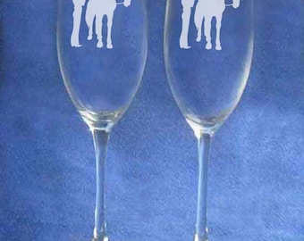 Western cowboy cowgirl horse country wedding glasses