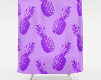 Purple Shower Curtain, Tropical Bath Decor, Coastal Decor, Bathroom Accessories, Pineapple Shower Curtain, Summer Bathroom, Beach Decor