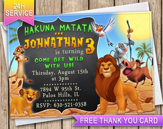 Items similar to Lion King birthday invitation Thank you card on Etsy