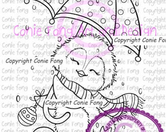 Digital Stamp, Digi Stamp, Digistamp, Dancing in the Snow by Conie Fong, Penguin, Christmas, coloring page