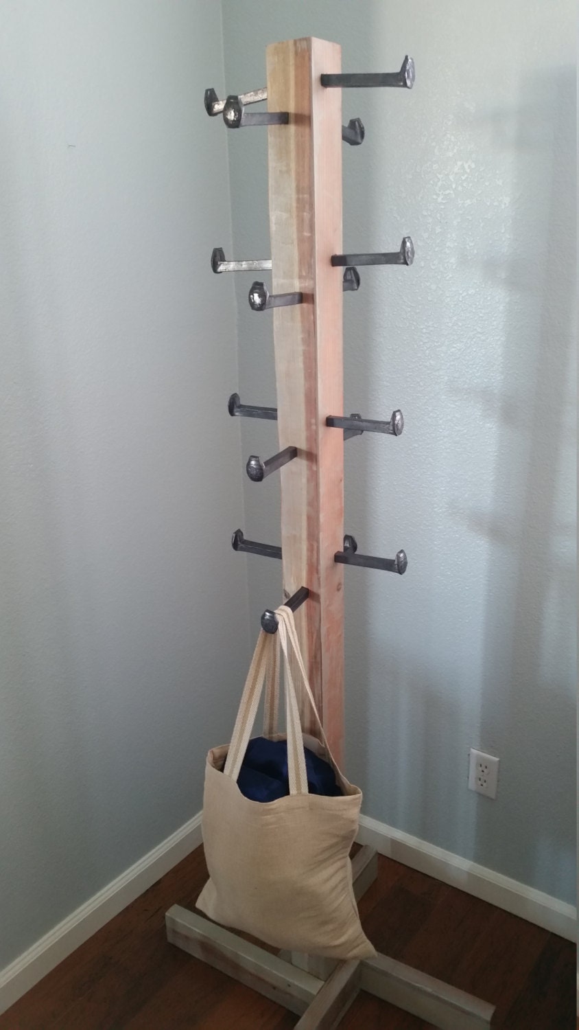 Industrial farmhouse coat tree by MadronaDecor on Etsy