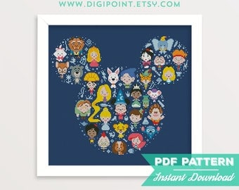 50% OFF SALE, Disney Mickey Cross Stitch Pattern, Mickey Mouse Silhouette Cross Stitch, Disney Minis Character Сartoon Counted xStitch Chart