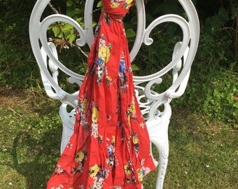 Red floral print scarf