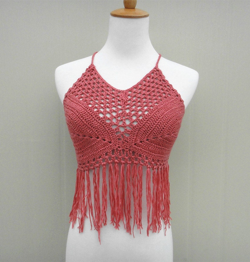 Festival Fringe Crochet Halter Crop Top