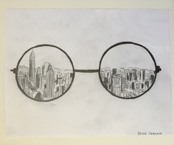 Items similar to New York Glasses - Vintage Drawing on Etsy