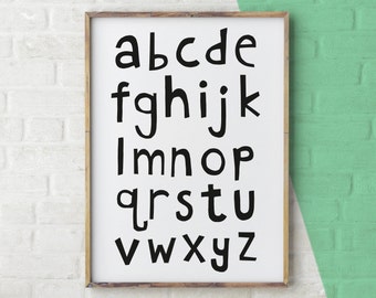 ABC Wall Art, Unisex Baby Shower, Alphabet Print, Monochrome Nursery, Black and White, Print Alphabet, Nursery Monochrome Baby Shower Unisex