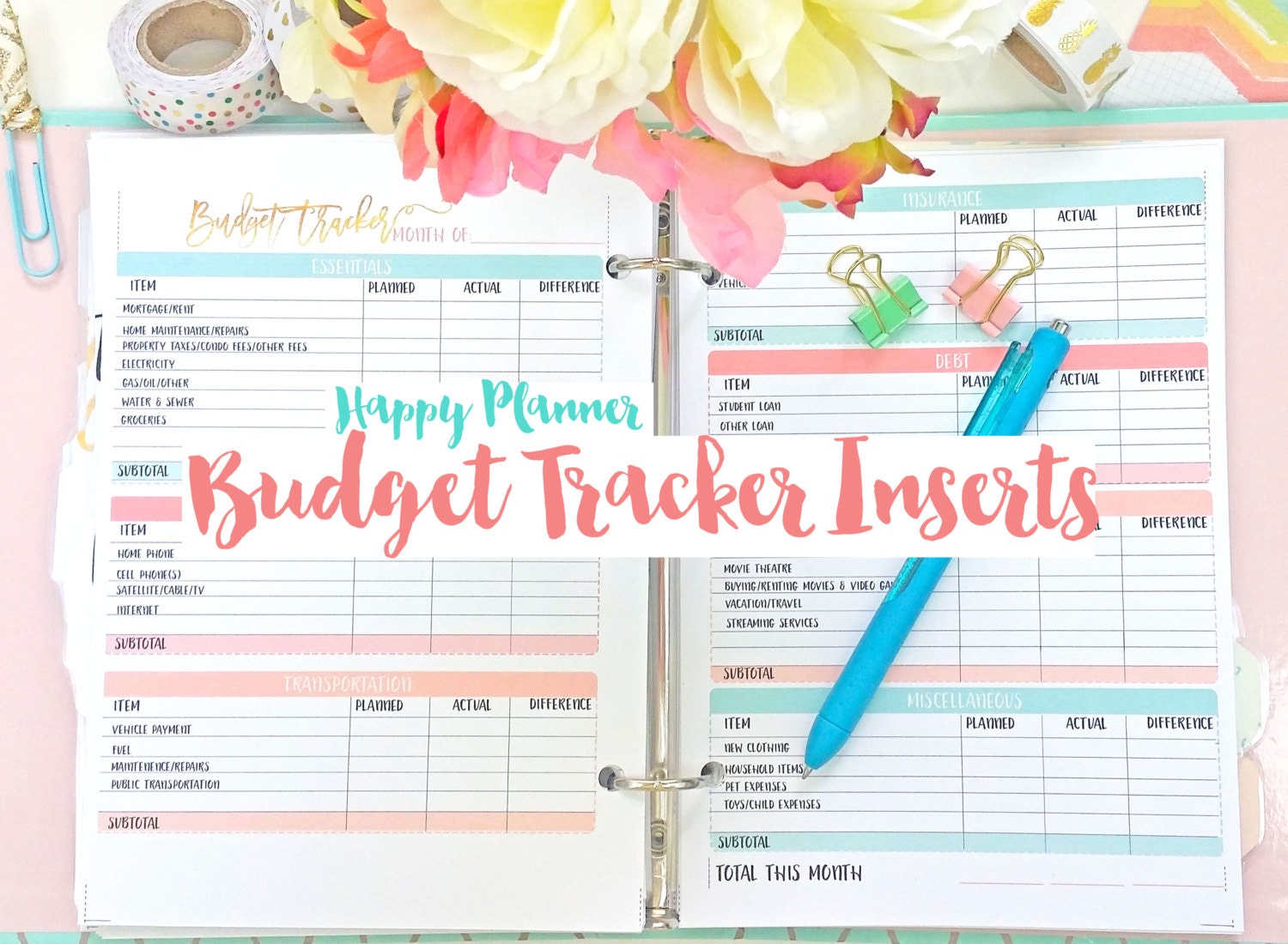 Happy Planner Budget Tracking Printable Planner Inserts PDF