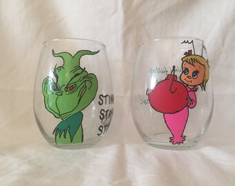 Set of Grinch wine glasses