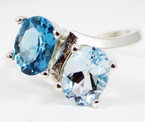 Aquamarine and London Blue Topaz Oval Ring 925 Sterling by AerLuna