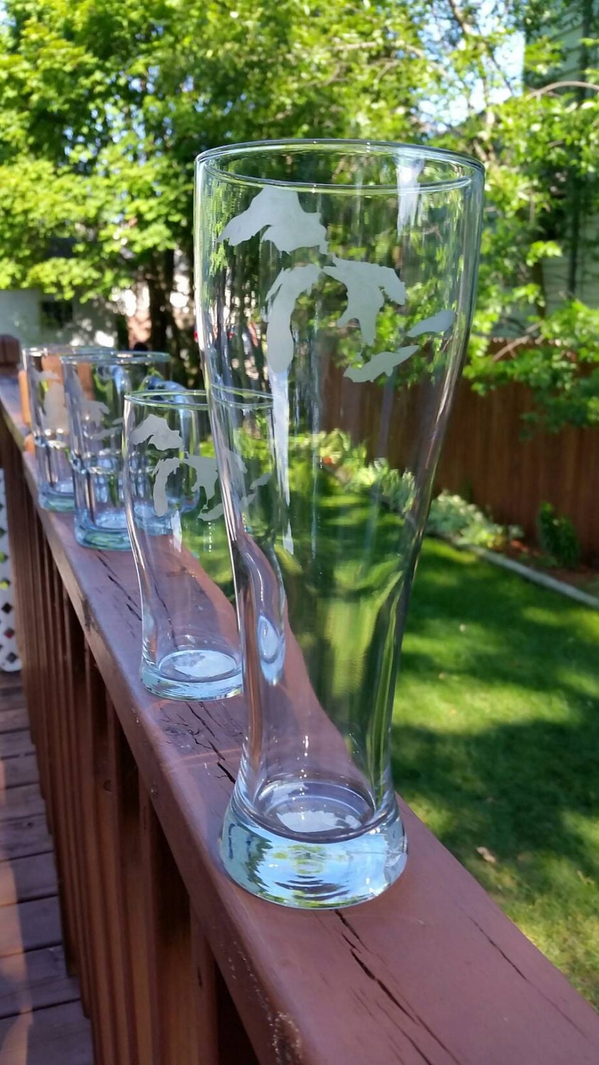 Michigan's Great Lakes etch on tall or short by KobasicCreations