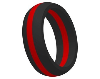 mens black w red line silicone wedding engagement ring band flexfit medical grade athletic gift - Firefighter Wedding Rings mens black w red line silicone wedding engagement ring band flexfit medical grade athletic gift - Firefighter Wedding Rings