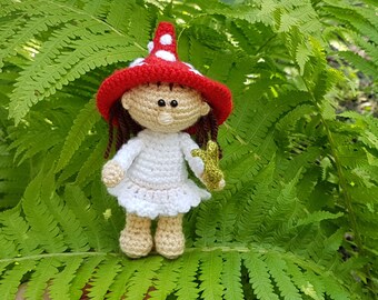 Art Doll Crochet doll Amigurumi doll present for girls gift for girl doll handmade doll toy for girls amanita mushroom soft collectible doll