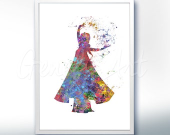 Disney Elsa Frozen Watercolor Poster Print - Wall Decor - Watercolor Painting - Watercolor Art - Kids Decor- Nursery Decor