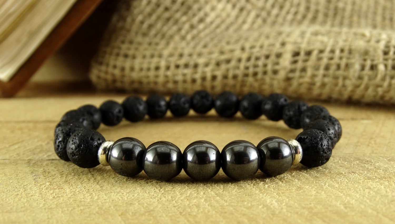 Black Mens Bracelet Lava Rock Bracelet For Him Gemstone