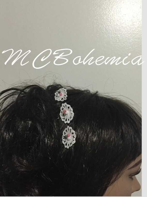 Vintage Lace Hair Pins Bridal Hair Set of 3 Wedding by MCBohemia