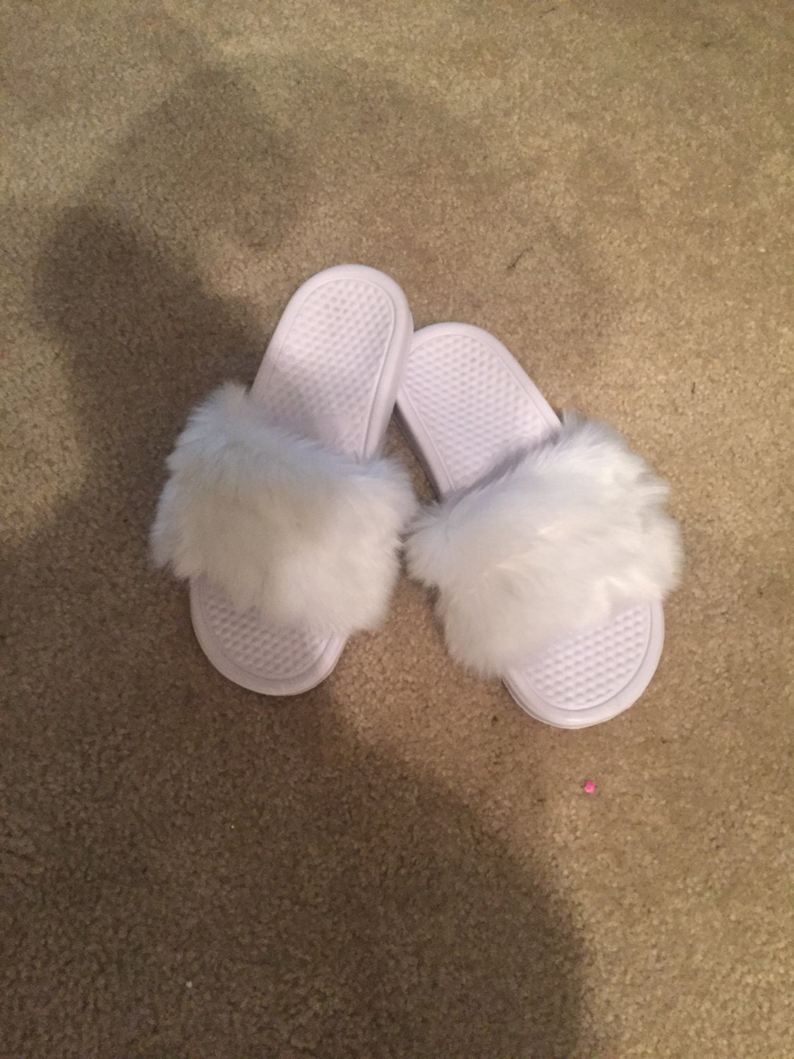 White Fuzzy Slides by TheSailOutShop on Etsy