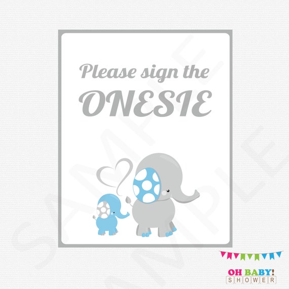 Please Sign the Onesie Blue Elephant Baby Shower Guestbook