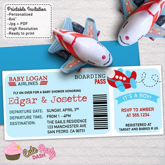 Airplane Baby Shower Boarding Pass Ticket invitations DIY