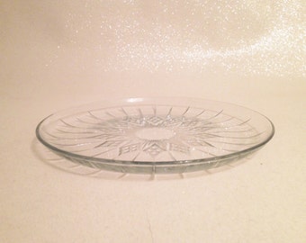 Cute Vintage Diamond Point Cut Glass Serving Platter