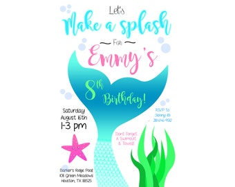 Mermaid Tail Swim Party Invitation