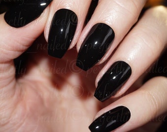 Glossy black Handpainted False Nails • Fake Nails • Press on Nails • Stick on Nails