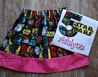 Star Wars birthday shirt, girl star wars birthday outfit, girl star wars shirt, star wars skirt, star wars birthday, star wars applique,