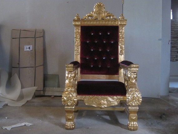 Tokyo BRAND NEW King & Queen Throne Chair for weddings - Gold Leaf with Red Velvet