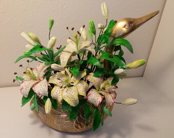 Bronze Swan Filled with Tiger Lilies