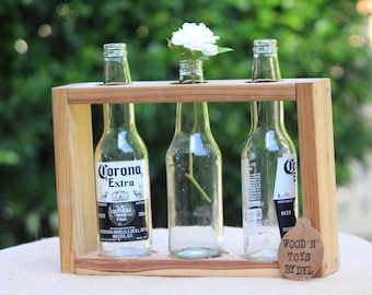 Handmade Wooden Vase - for 3 x beer bottles