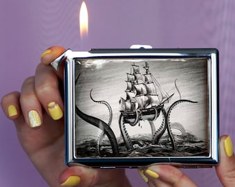Cigarette case Octopus Attacking Ship Chrome Lighter unusual lighters Lighter