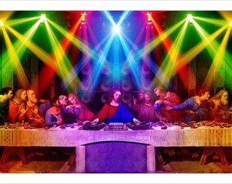 The Last Supper Disco Poster 24x36 Colorful Dj Lights Disciples Christ Hot