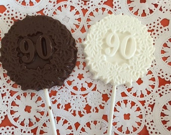 Number "90" Chocolate Lollipops(12 qty)-90th Birthday Party/90th Celebration/Number 90 Party Favor/90th Anniversary/Party Favors