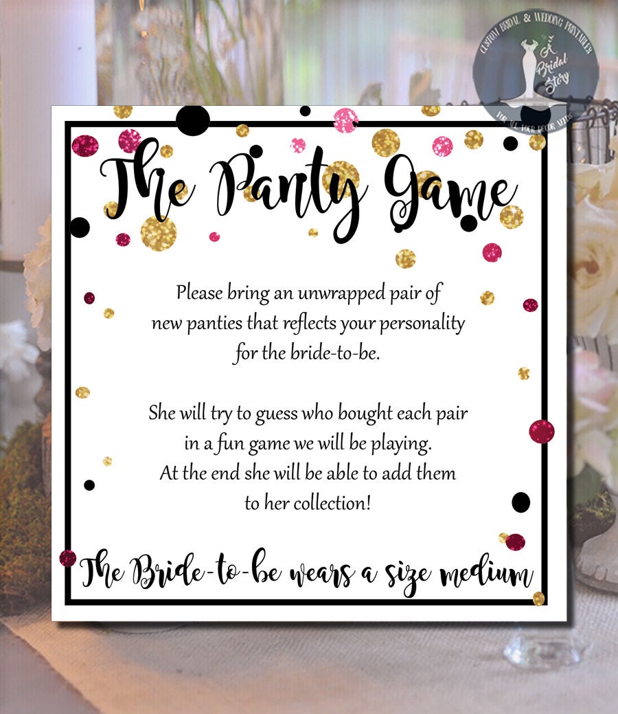 Bridal Shower Panty Game Printable Black Gold and Pink