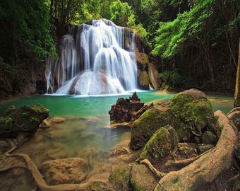 Canvas Wall Mural DIY Forest Waterfall Peacefull Nature Custom Sizes Make Your Wall Beautiful Decorative