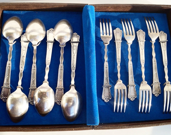 Vintage set of tableware spoons forks- Soviet dishes box 6 forks 6 spoons- rare wedding gift- serving cutlery set 70s USSR- Christmas gift