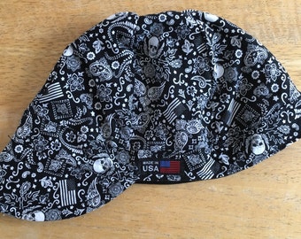 100% Cotton Welding Cap - Skulls and Flags
