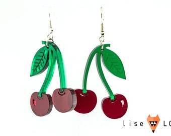 Lasercut Plexiglass Cherry Fruit Earrings Semi Transparent