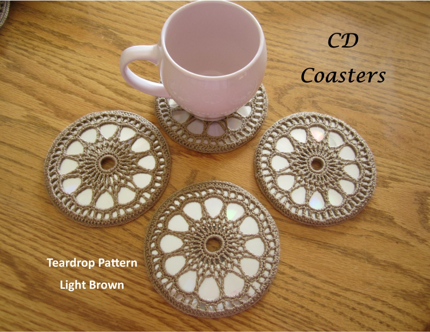 Crocheted CD Coaster Sets Various Patterns Recycled CDs