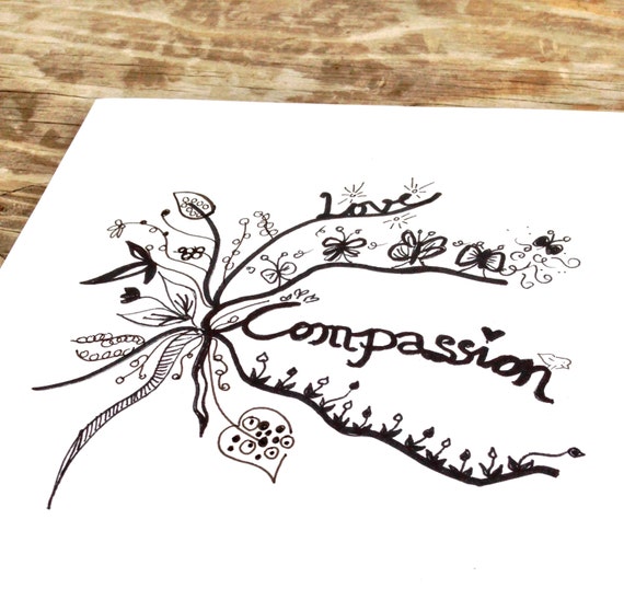 COMPASSION Drawing Handmade Black and white by JoLaroe on Etsy