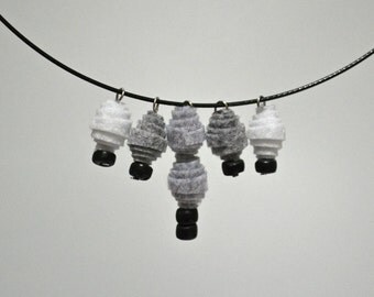 Choker necklace felt and wooden beads handmade gray and white spirals