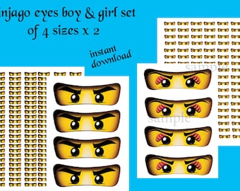 INSTANT DL- Ninjago eyes. Ninjago eyes boy & girl -for Balloon, Stickers, Lollipop, Favor bags, Cups - Ninjago birthday (2 Sets - 4 sizes)
