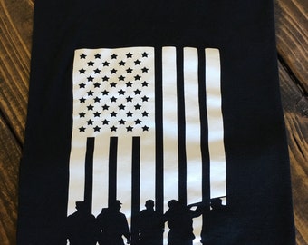 Free Shipping!! US Flag with Solider Silhouette / Mens Shirts/ Womens Shirts / Veteran Shirts / Military Shirts / US Flag / Patriotic Shirts